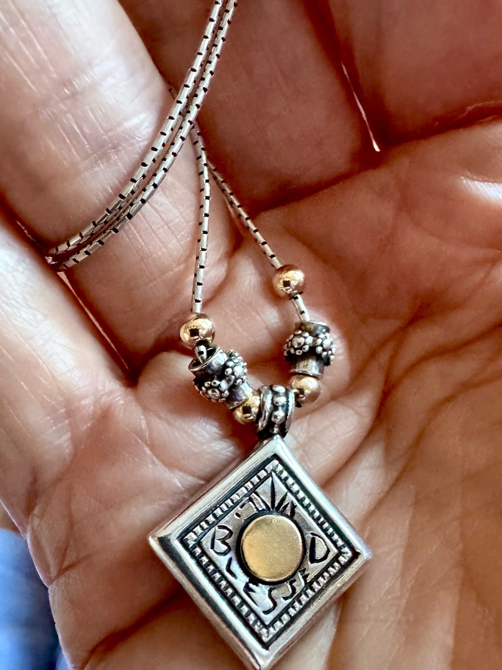 Sterling Silver and Gold Sun Medallion Pendant Necklace